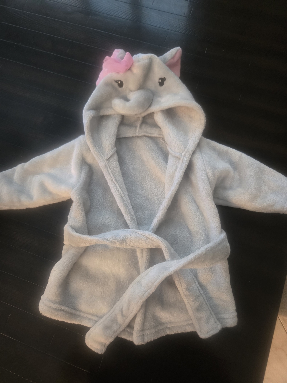 Gray Unicorn Hooded Kids Pajama Robe with Pink Bow
